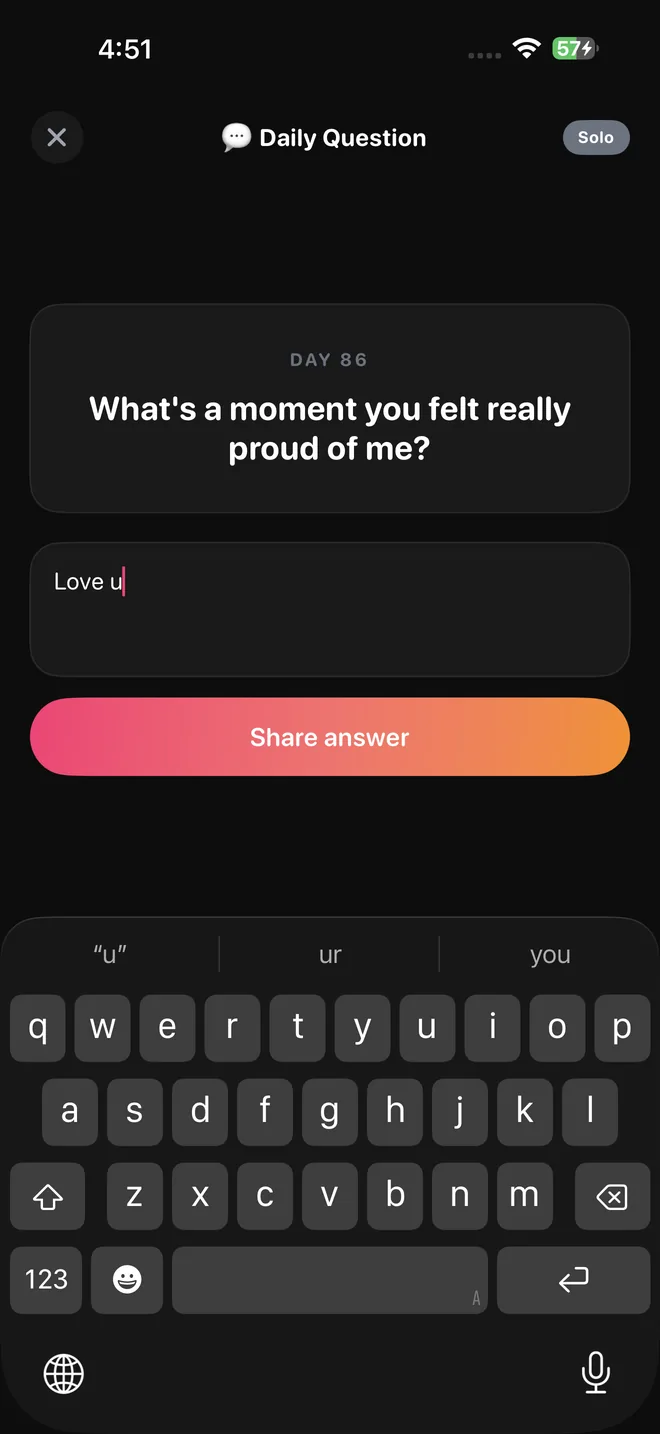 Love360 daily relationship question and answer screen