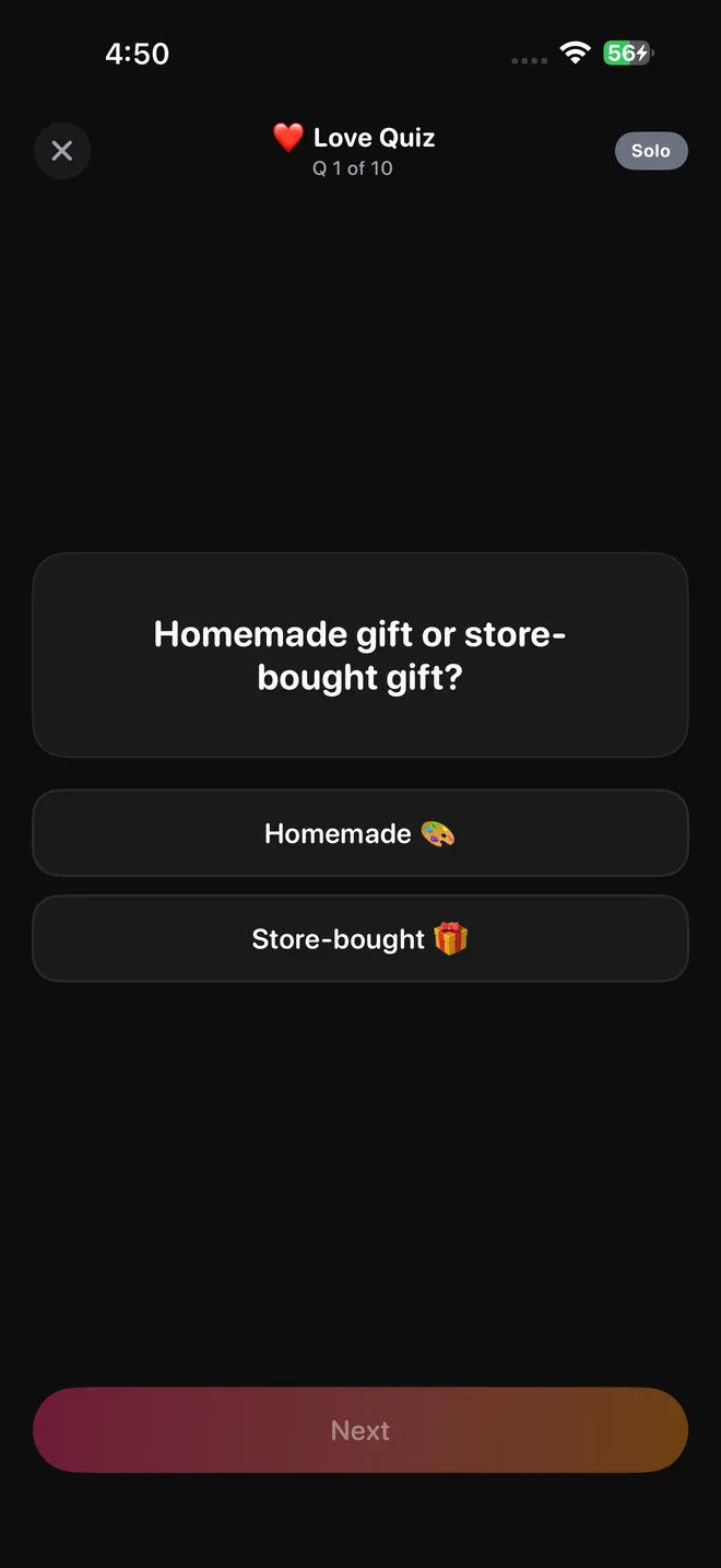 Love360 Love Quiz screen