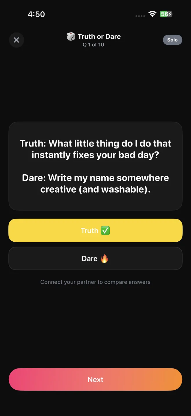 Love360 Truth or Dare game screen